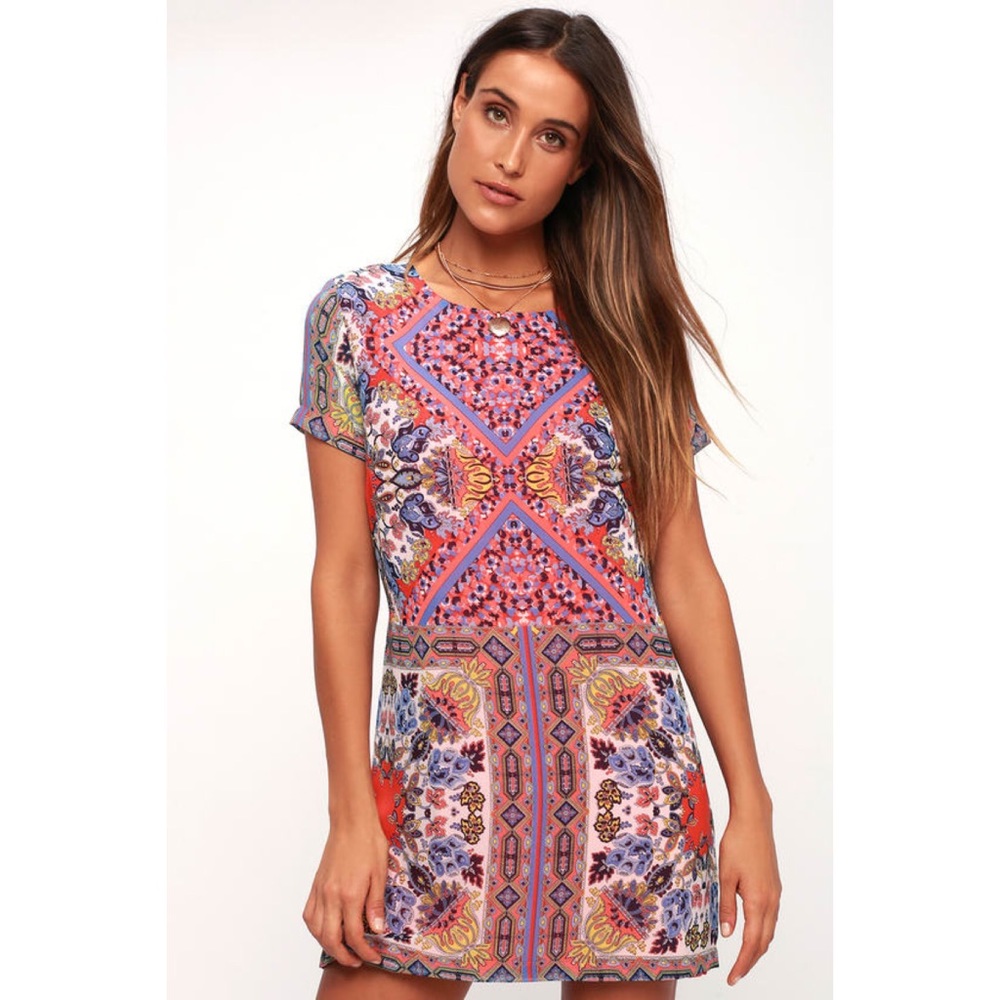 Lulu’s Sangria Coral Pink Tile Print Shift Dress